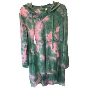 LOGO Lounge Lori Goldstein Everglade Green Pink Tie Dye Hi Lo Hem Hoodie XS NEW
